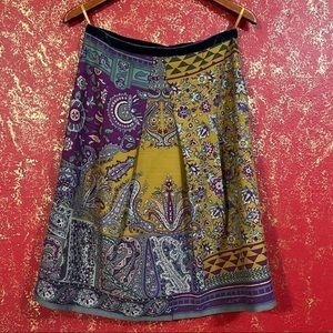 ETRO Multicolored Green Mustard Purple Paisley Wool Skirt 42 6
